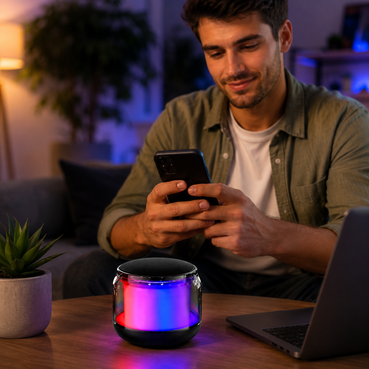 Мини Bluetooth колонка S300 с TWS, объемным 360° звуком и RGB-подсветкой